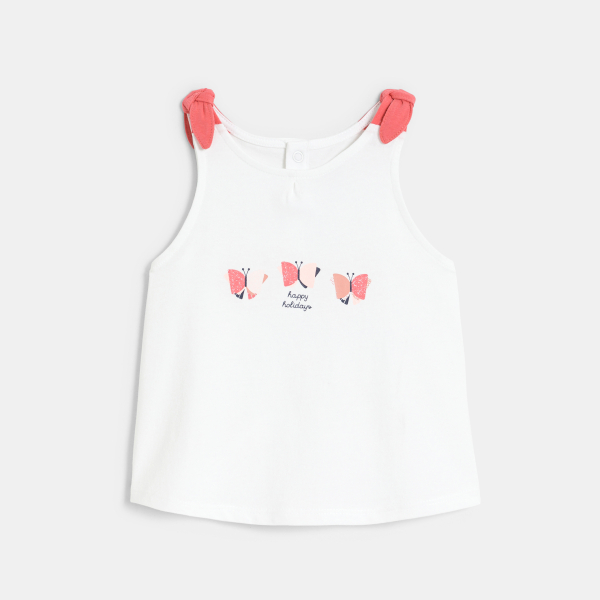 تانك توب مزين بفيونكات وطبعة فراشة باللون الوردي للفتيات الصغيرات